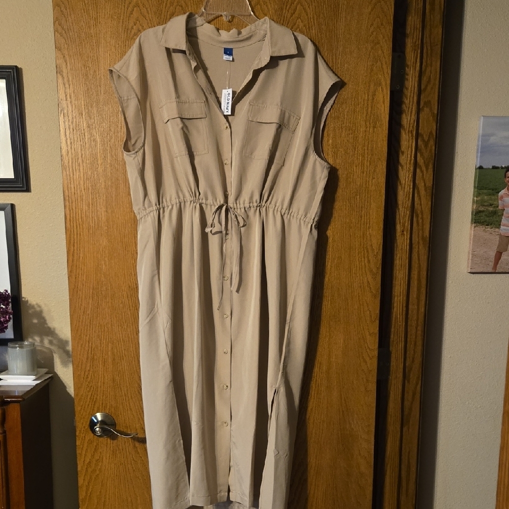 Casual Tan Button-Down Dress